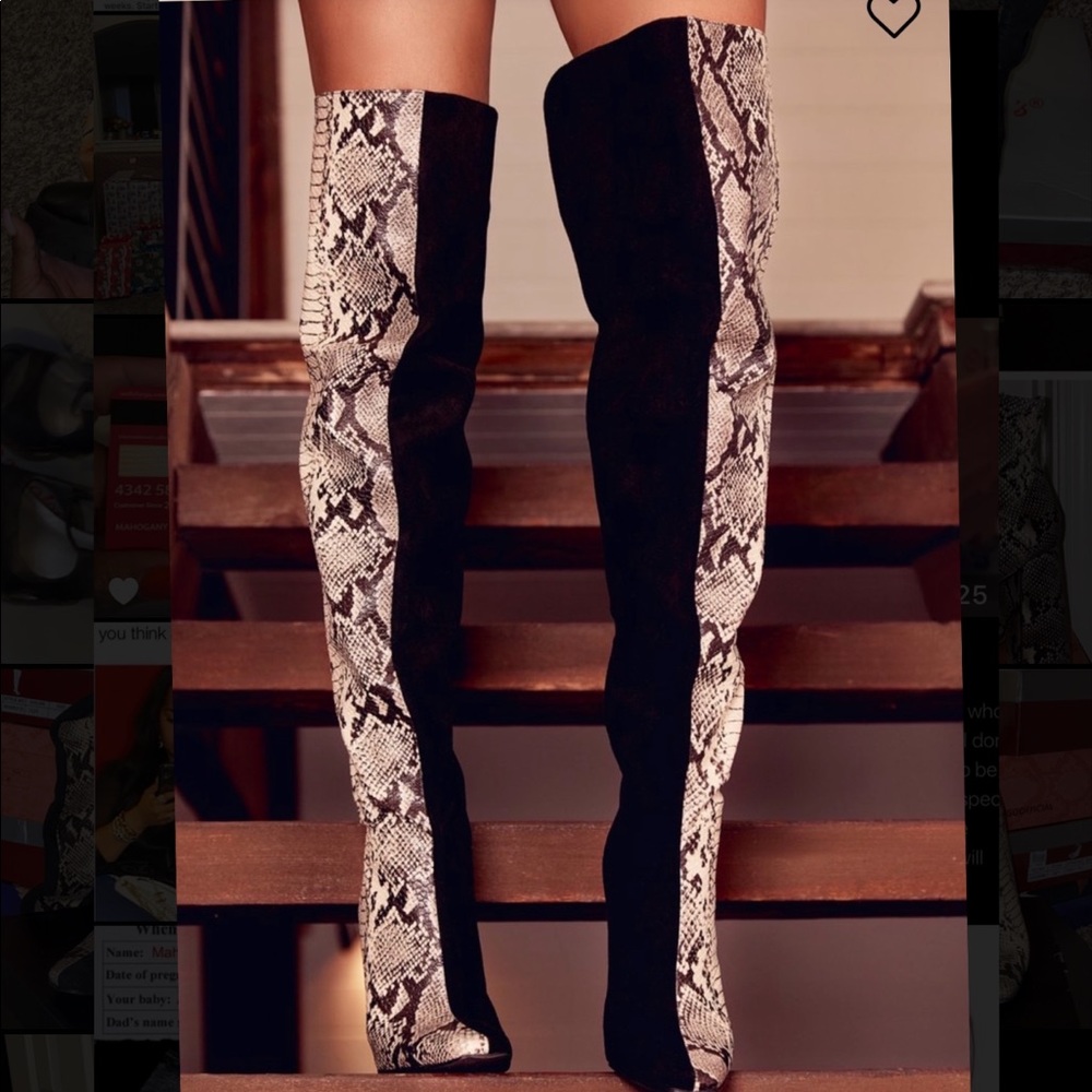 2 Tone, Snake & Suede Thigh High Boots